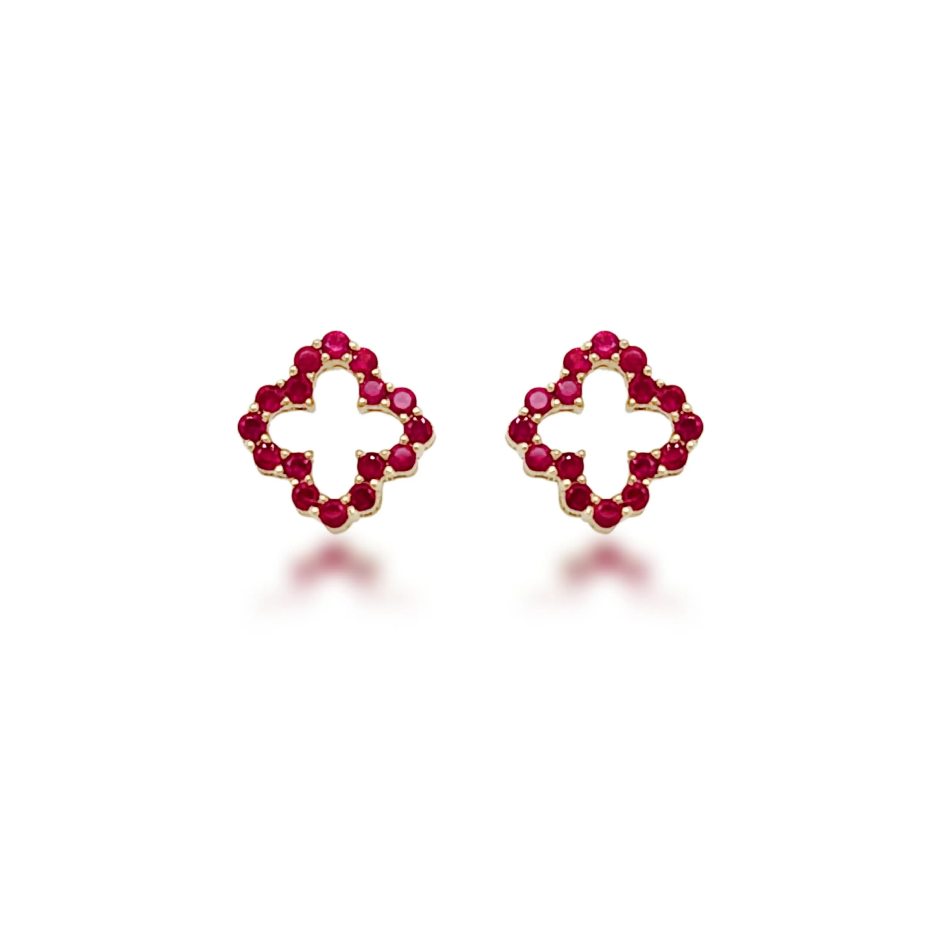 10K Gold Ruby or Sapphire Clover Outline Stud Earrings