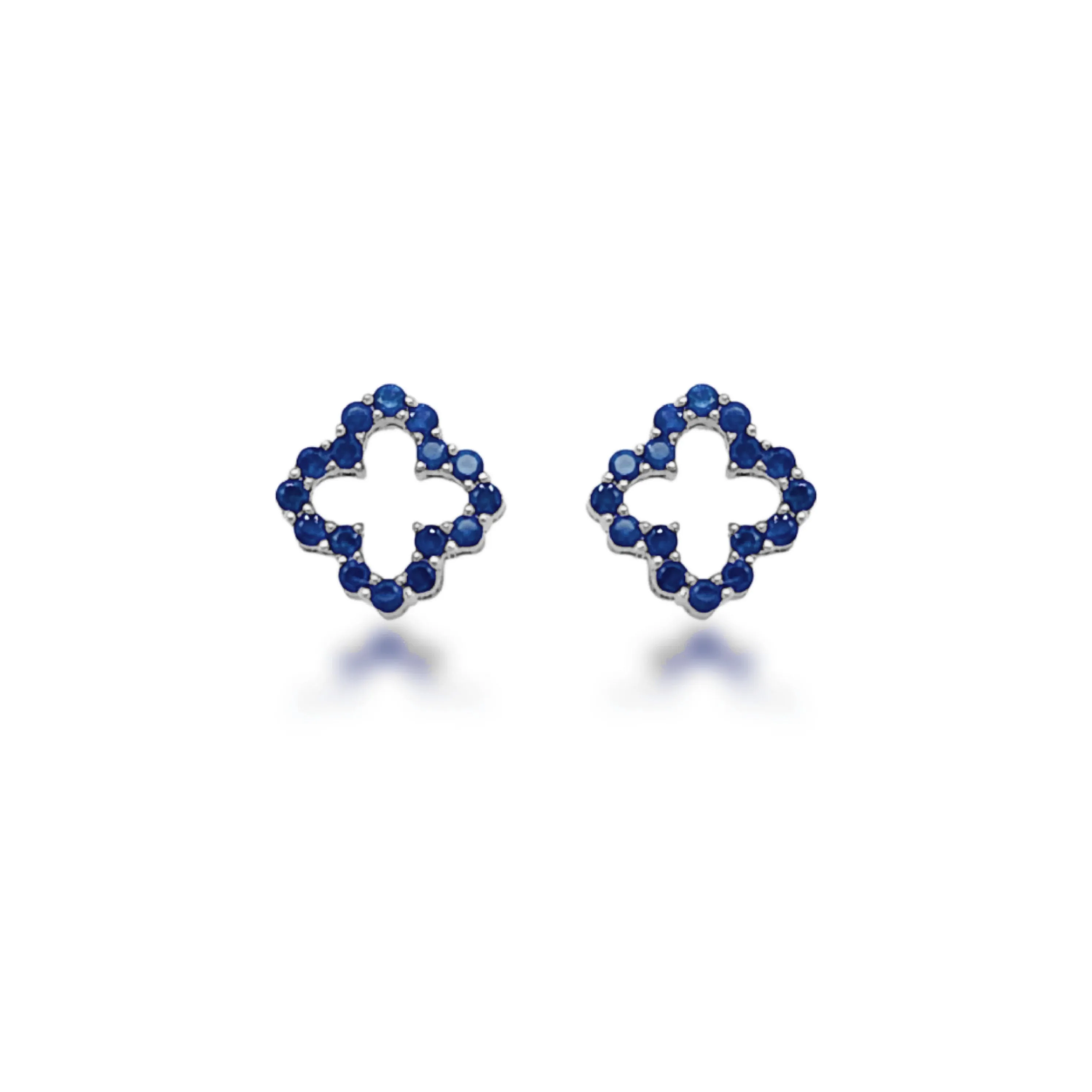 10K Gold Ruby or Sapphire Clover Outline Stud Earrings