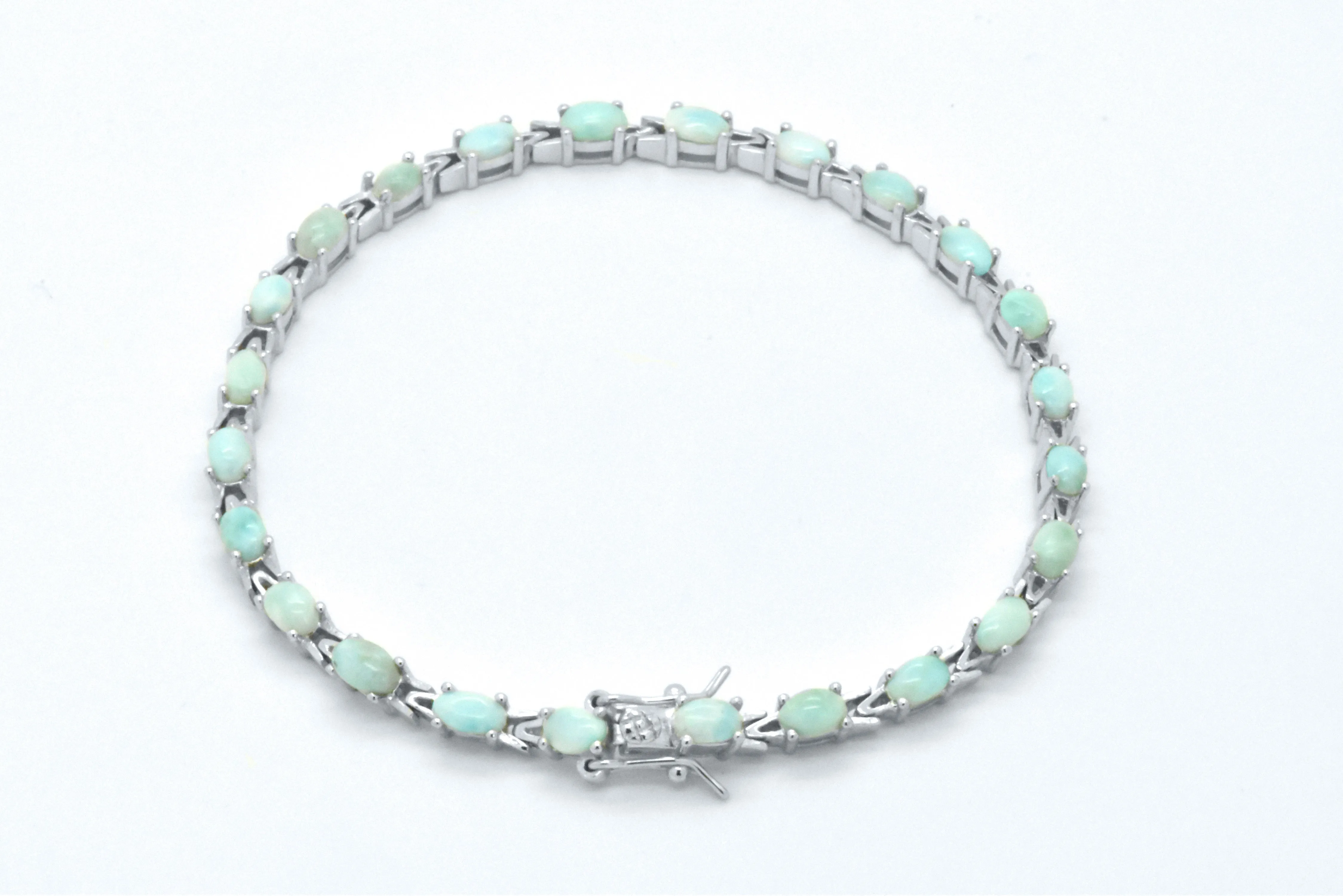 925 Sterling Silver Natural Blue Green larimar Tennis Bracelet
