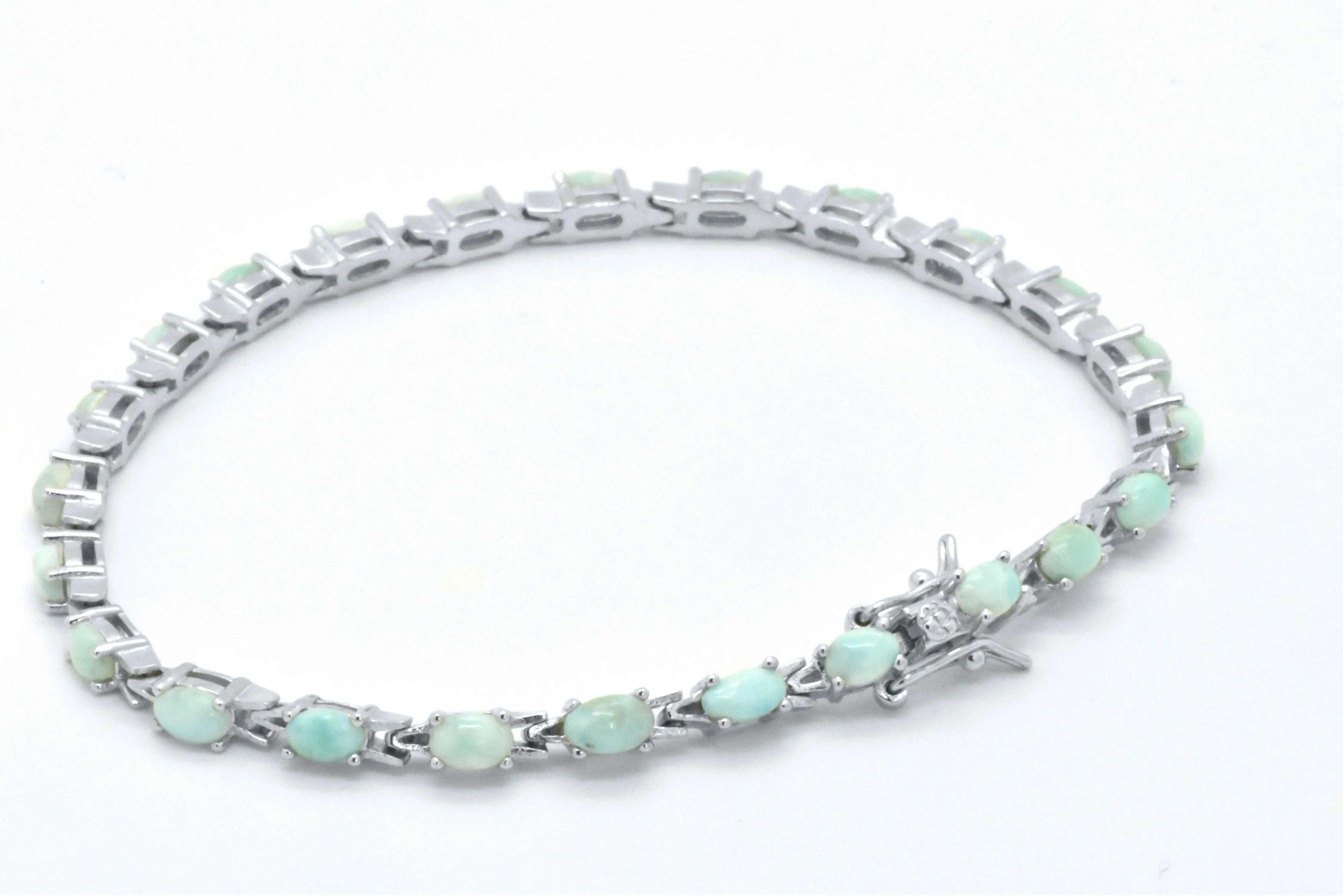 925 Sterling Silver Natural Blue Green larimar Tennis Bracelet
