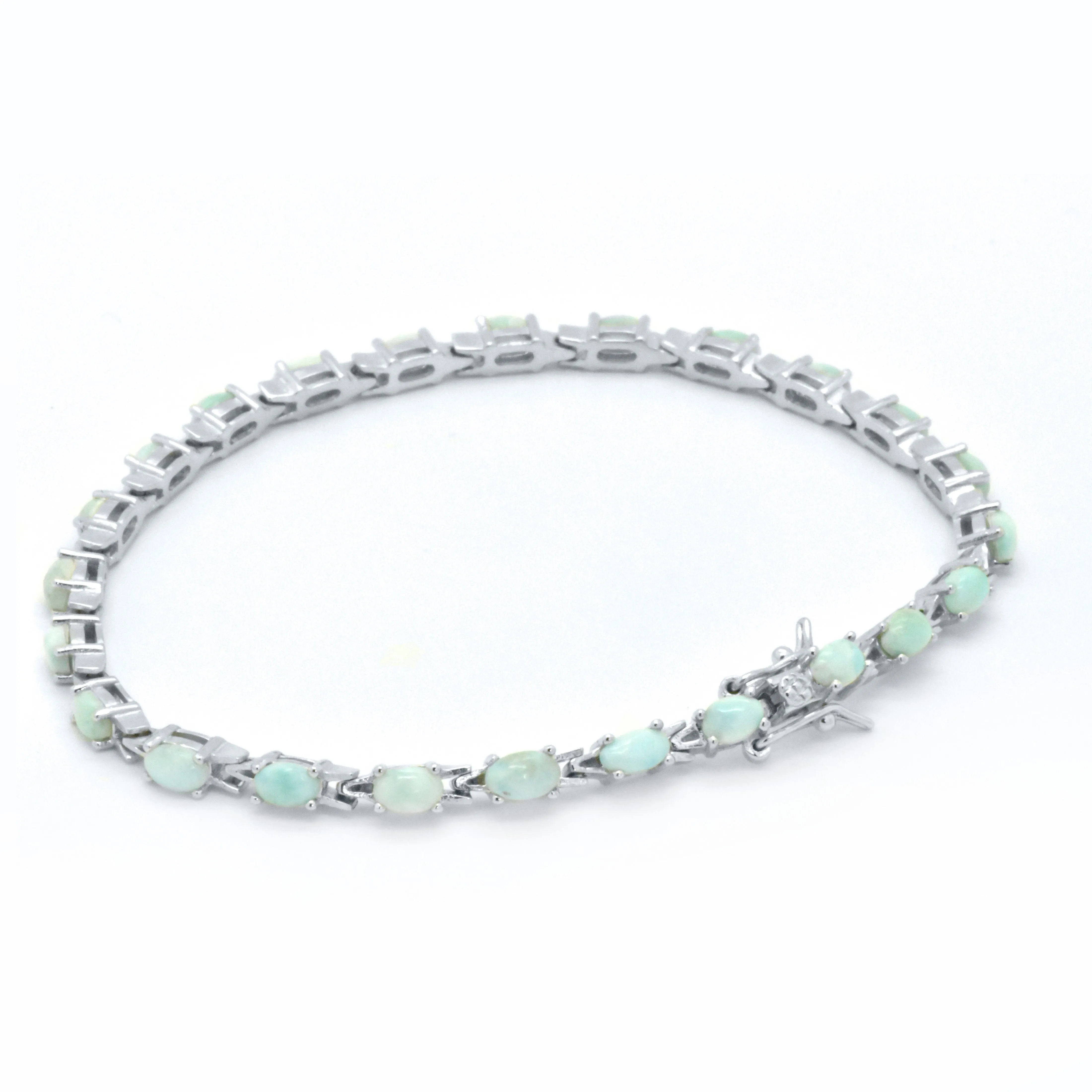 925 Sterling Silver Natural Blue Green larimar Tennis Bracelet