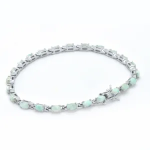 925 Sterling Silver Natural Blue Green larimar Tennis Bracelet