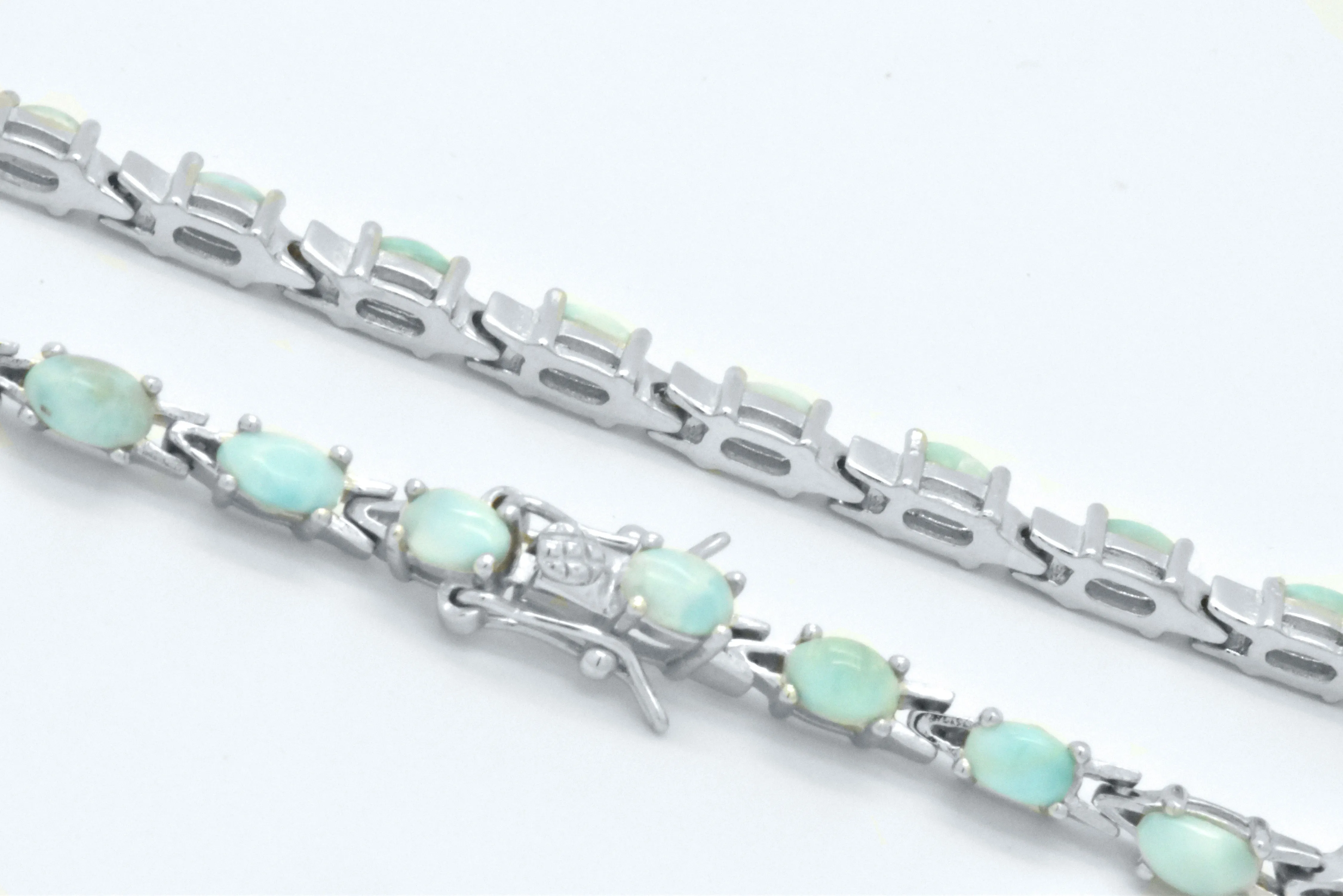 925 Sterling Silver Natural Blue Green larimar Tennis Bracelet