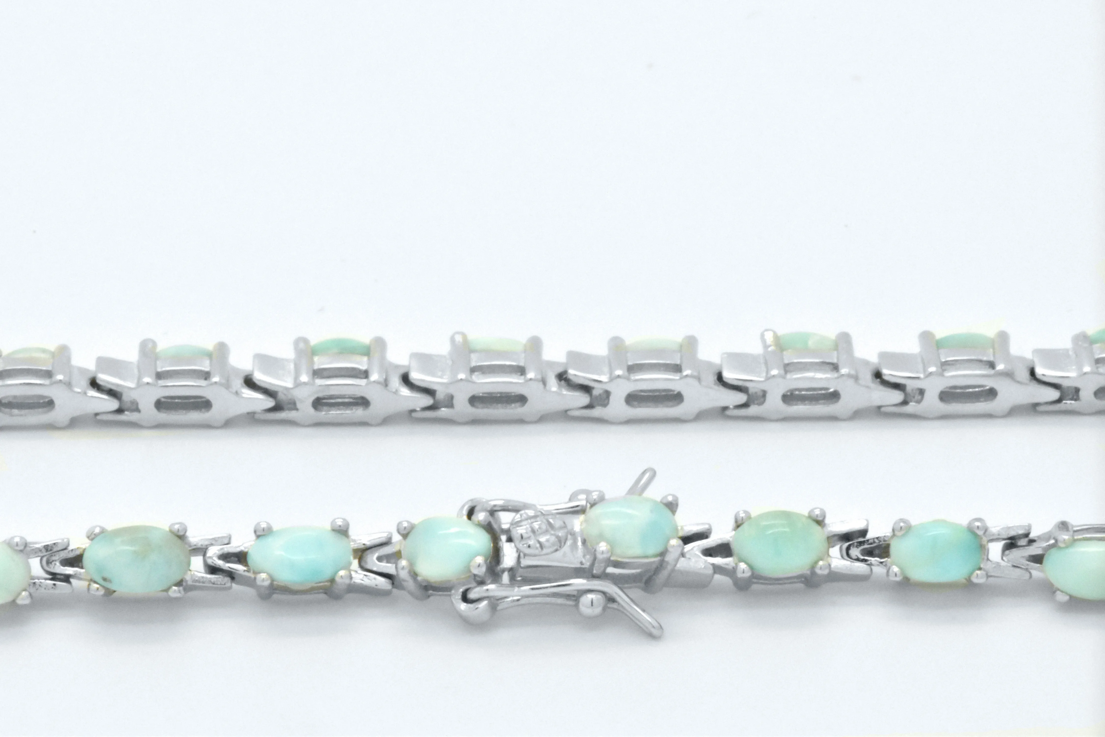 925 Sterling Silver Natural Blue Green larimar Tennis Bracelet
