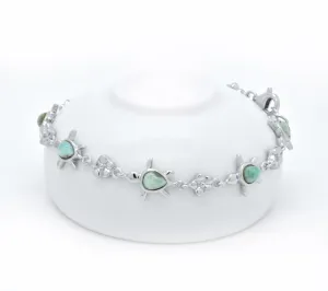 925 Sterling Silver Natural Heart Blue Green Larimar Turtle Fancy Link Bracelet