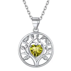 925 Sterling Silver Tree of Life Heart Birthstone Necklace for Women Simulated Birth Gemstone Jewelry(Gift Wrapped) 08 Aug