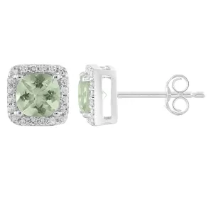9ct White Gold 0.15ct Diamond Green Amethyst Earrings