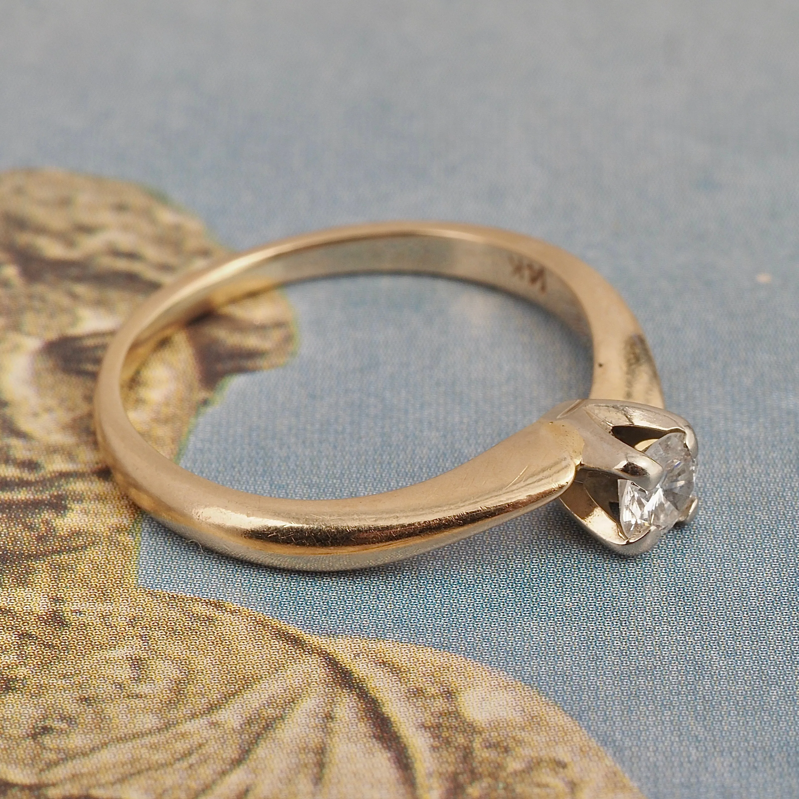 Antique Early Modern Brilliant Diamond 14k Gold Ring