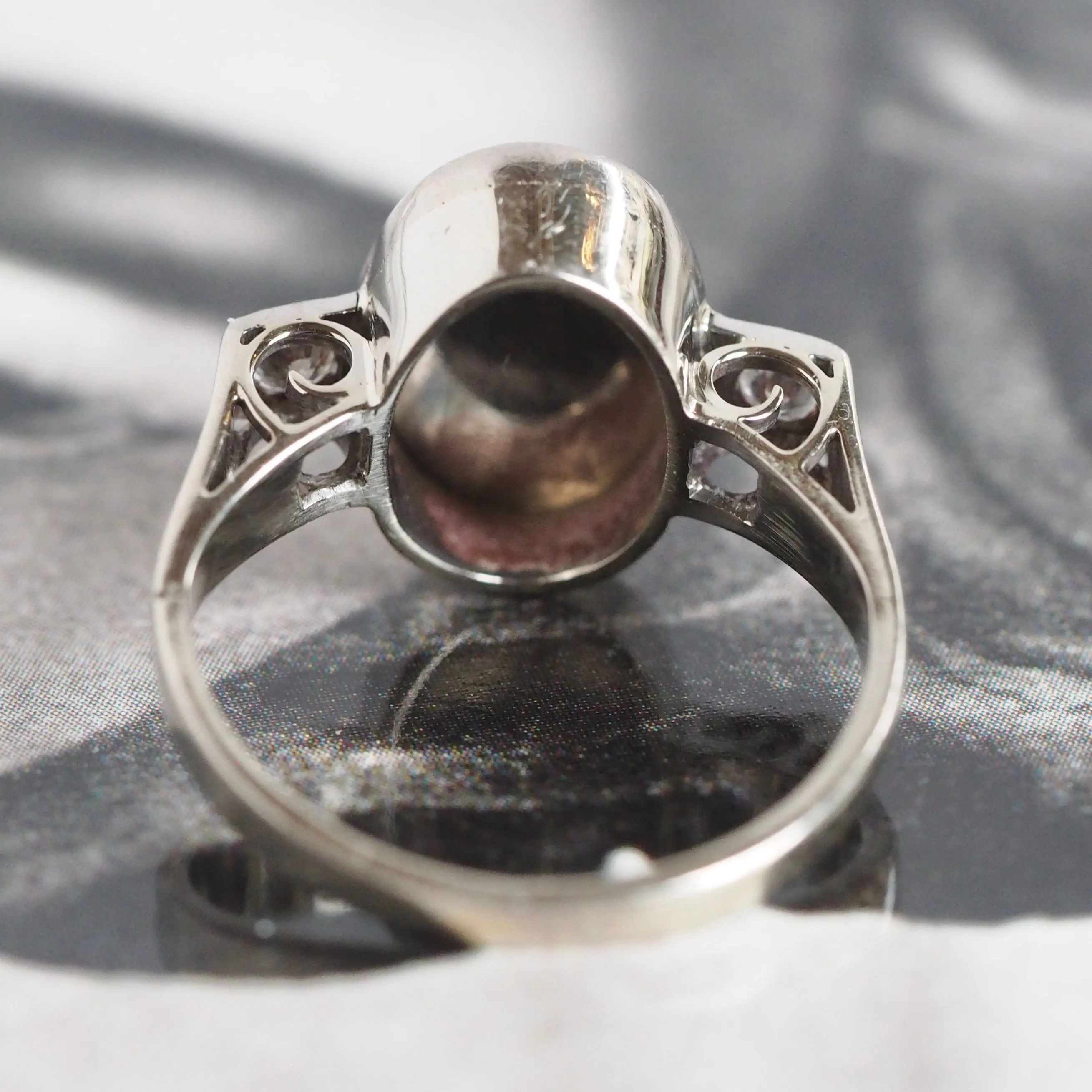Art Deco 14k White Gold Jade Diamond Ring