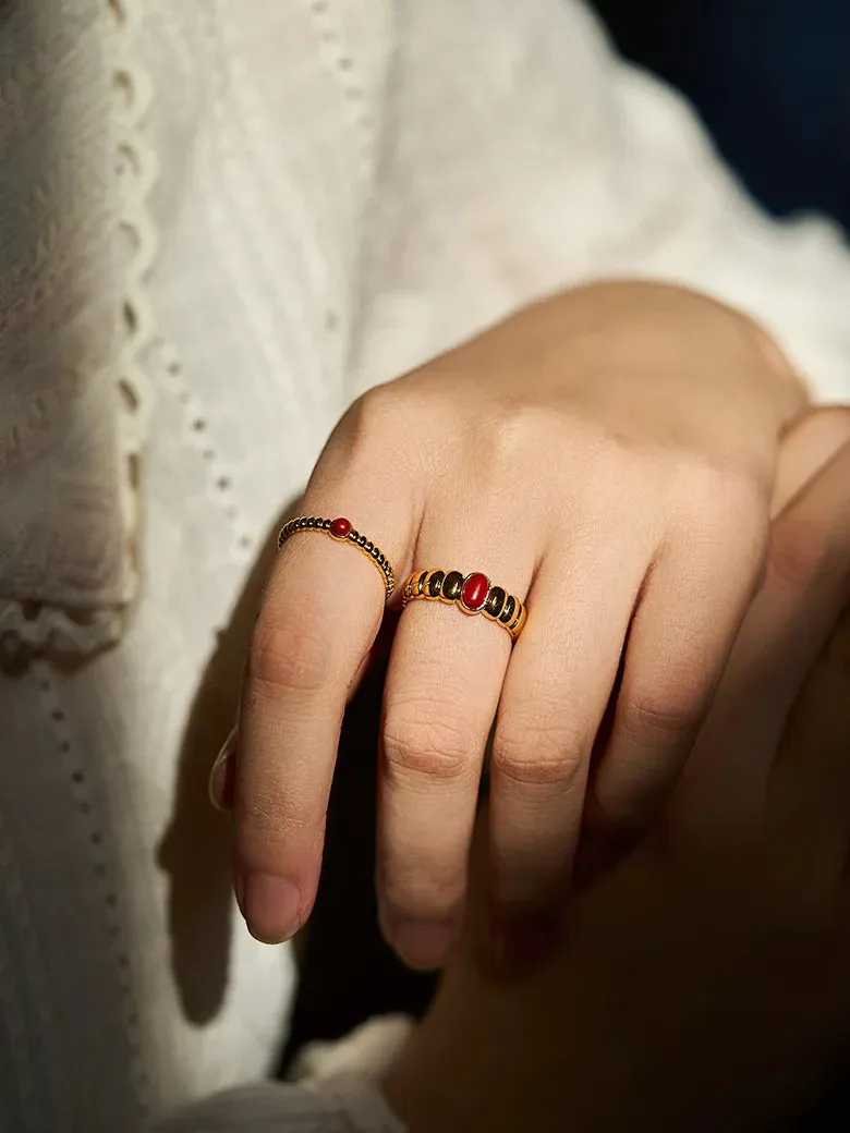 Beaded Red Coral Ring