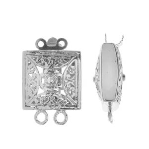 Box Clasps, 2-Strand Filigree Square Design 21.5x14.5mm, Platinum Tone (2 Sets)
