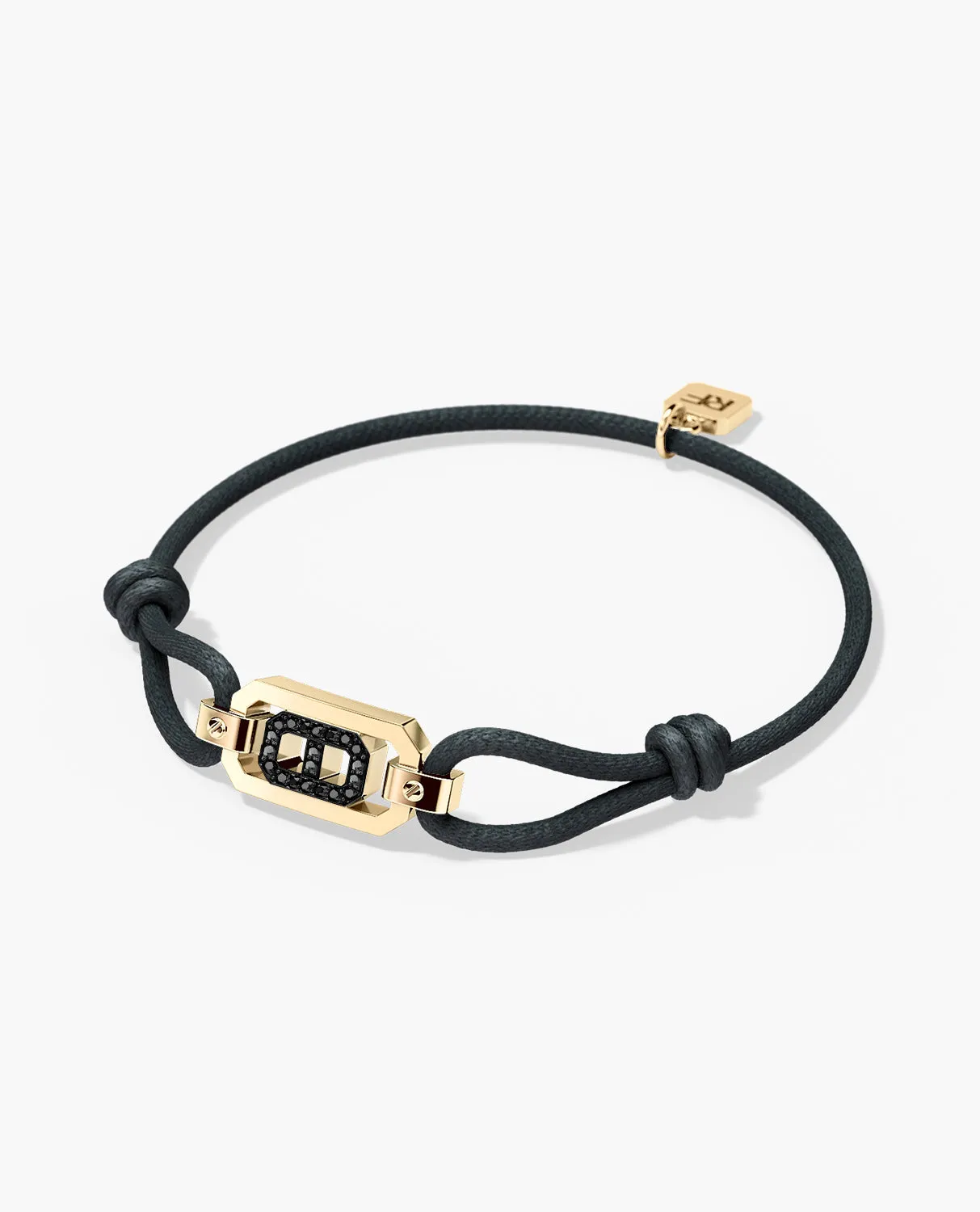 BRIGGS Cord Bracelet with Gold Charm & 0.10ct Black Diamonds