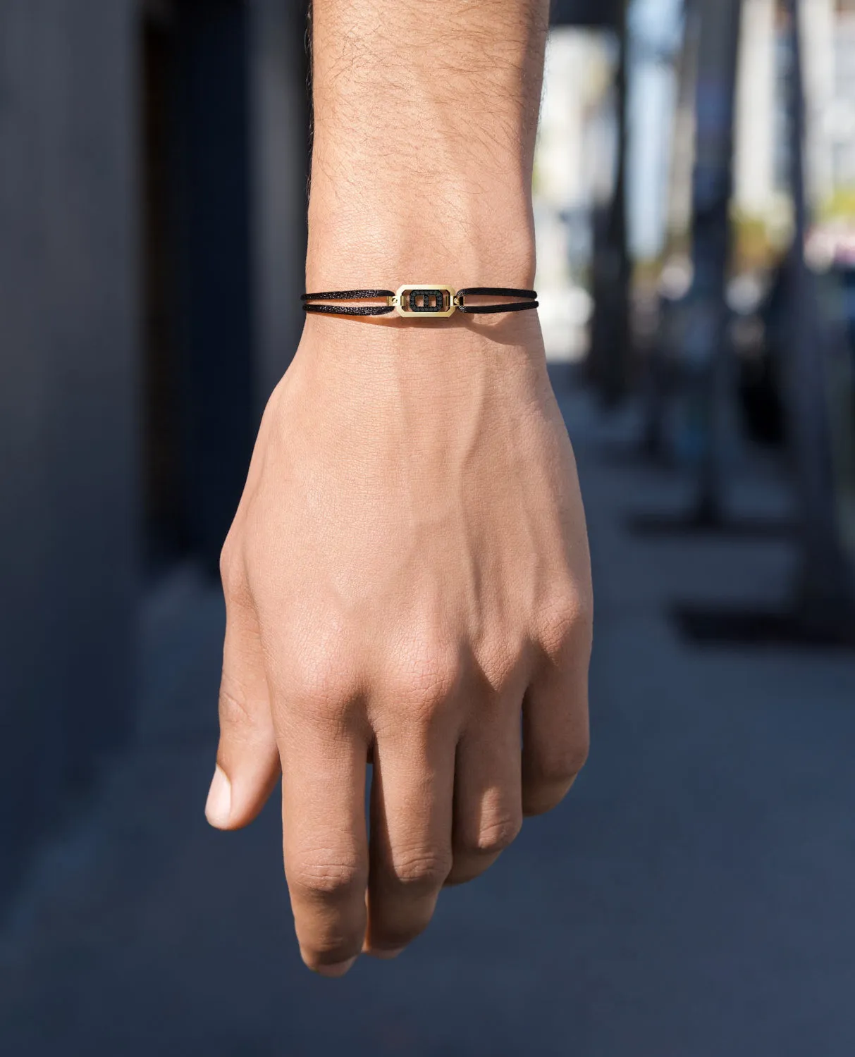 BRIGGS Cord Bracelet with Gold Charm & 0.10ct Black Diamonds