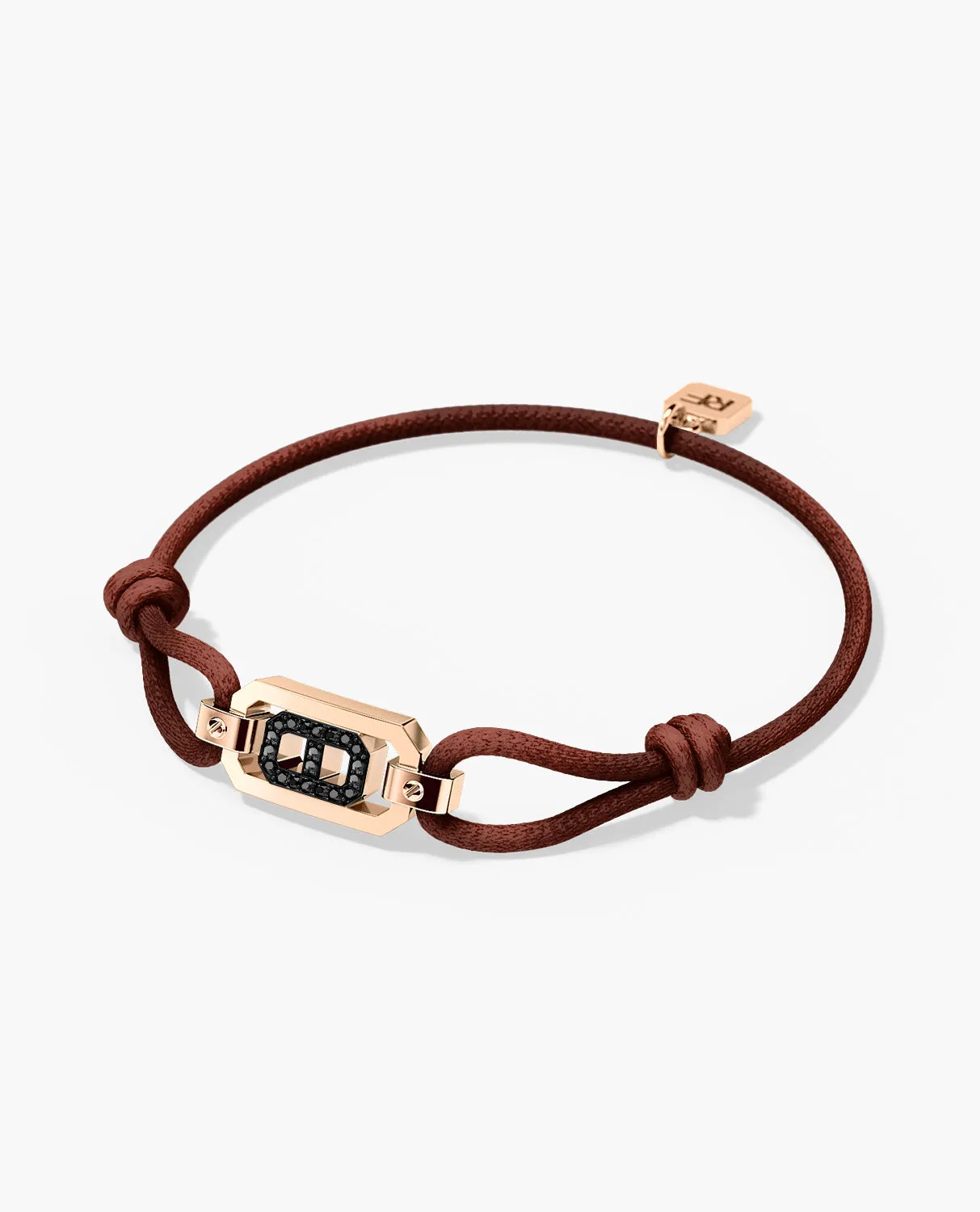 BRIGGS Cord Bracelet with Gold Charm & 0.10ct Black Diamonds