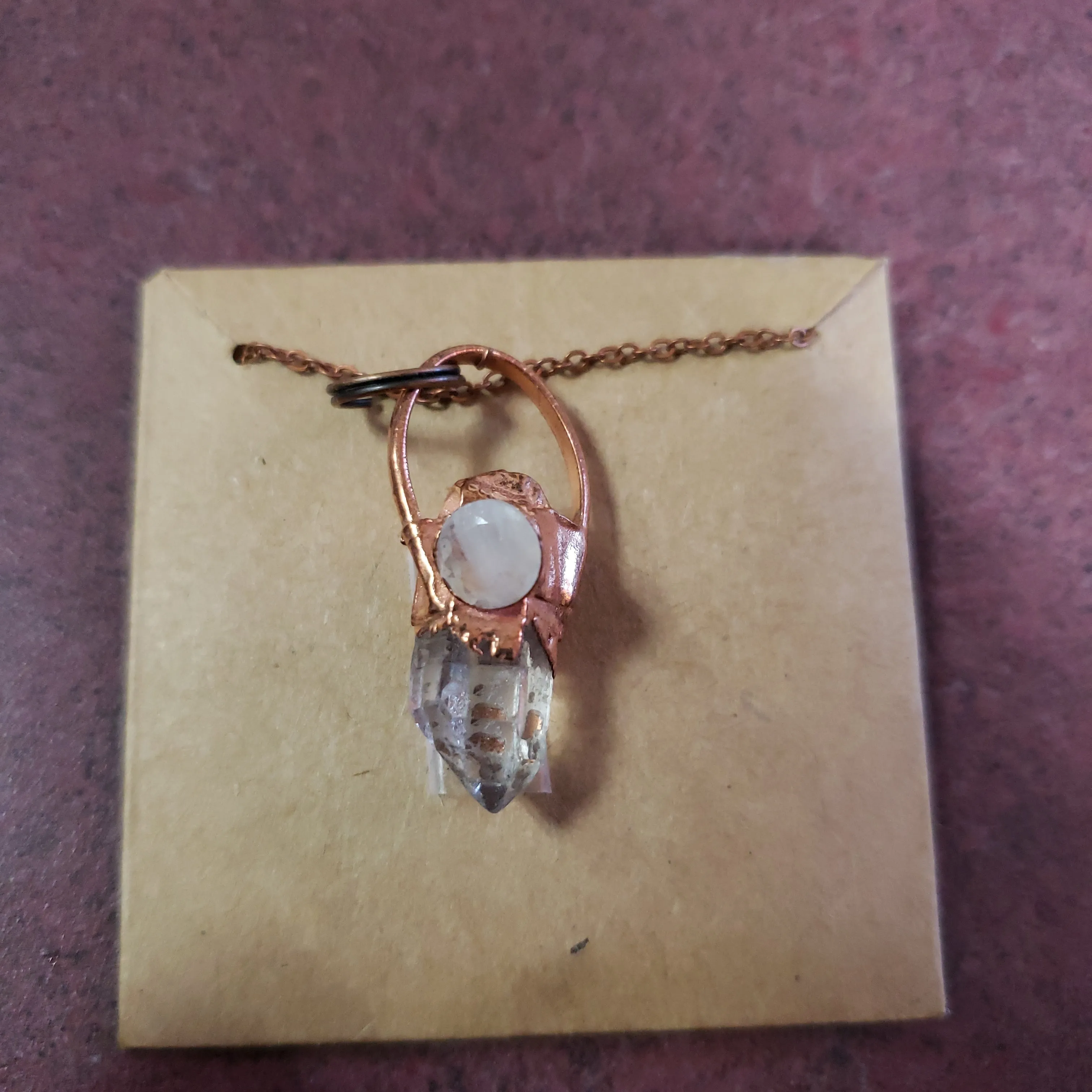 Copper Plated Quartz Point Necklace with Opalite Stone- One of a Kind
