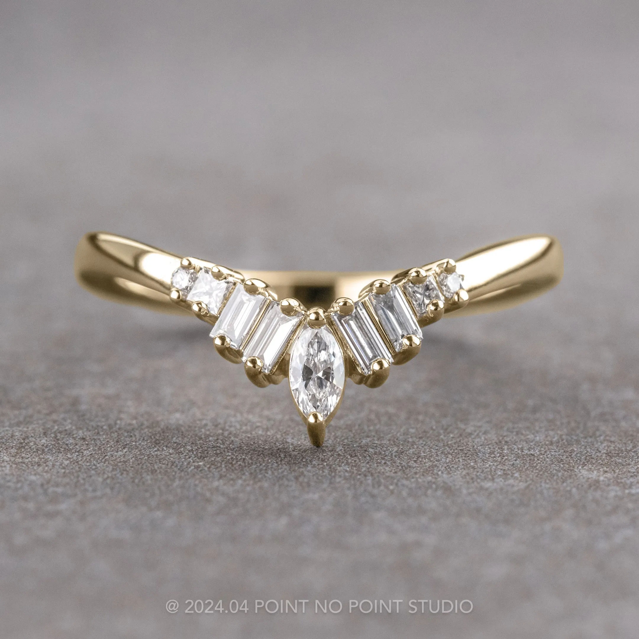 Diamond Wedding Band, Wren Setting, 14k Yellow Gold