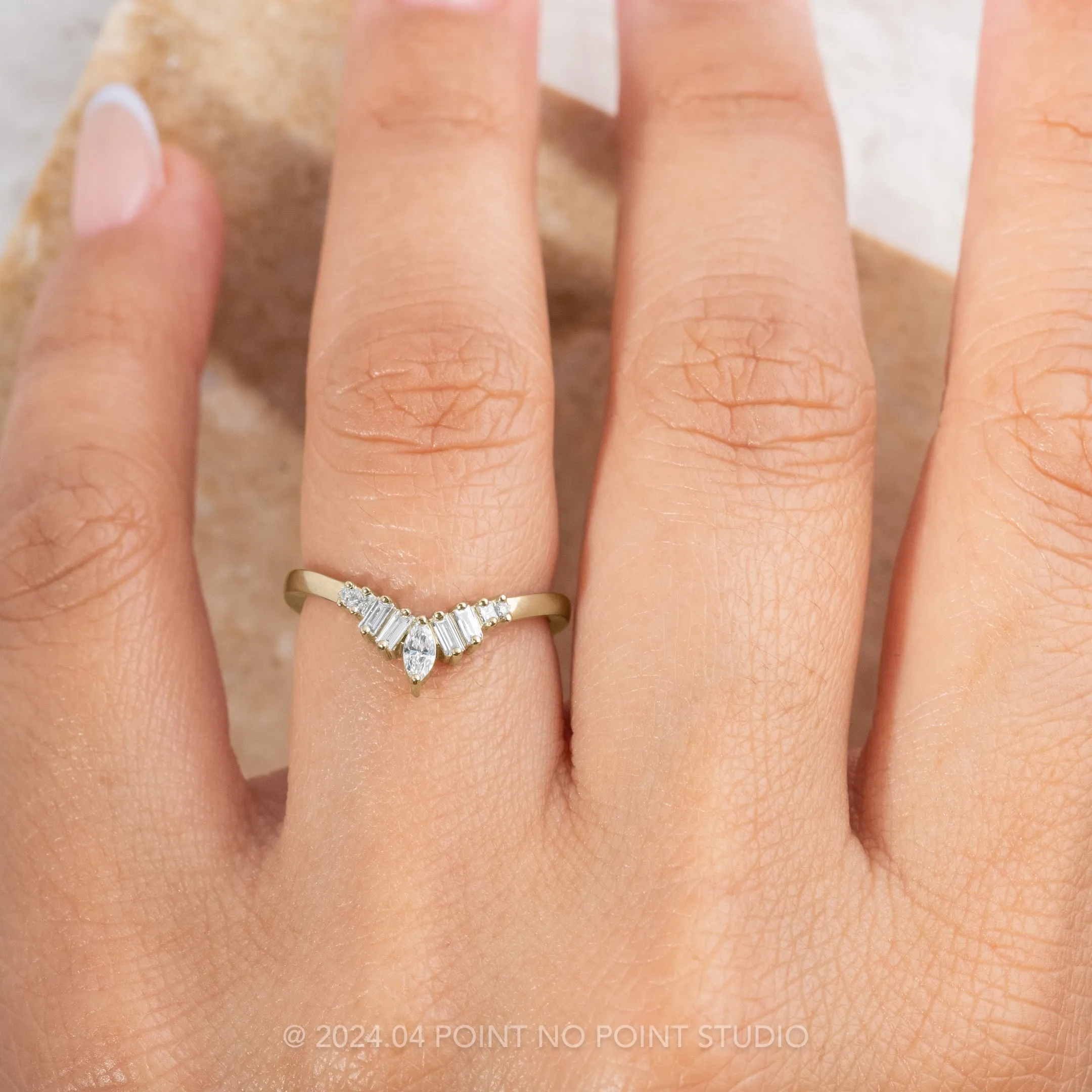 Diamond Wedding Band, Wren Setting, 14k Yellow Gold