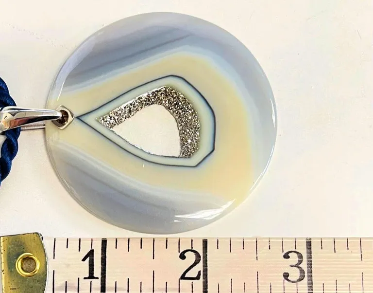Druzy Quartz Agate with Rhodium Pendant, 14K White Gold 