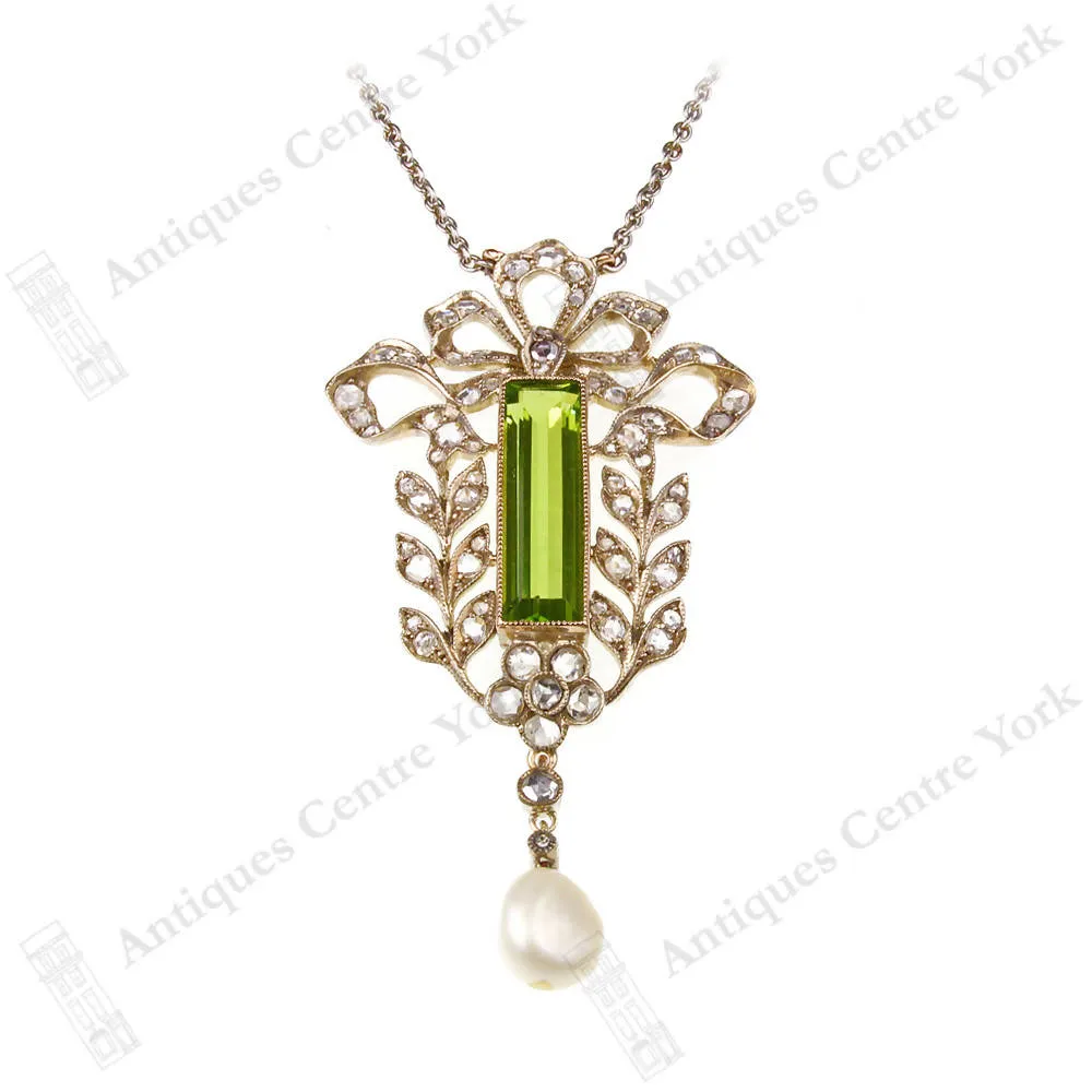 Edwardian Fine Peridot, Diamond & Pearl Necklace