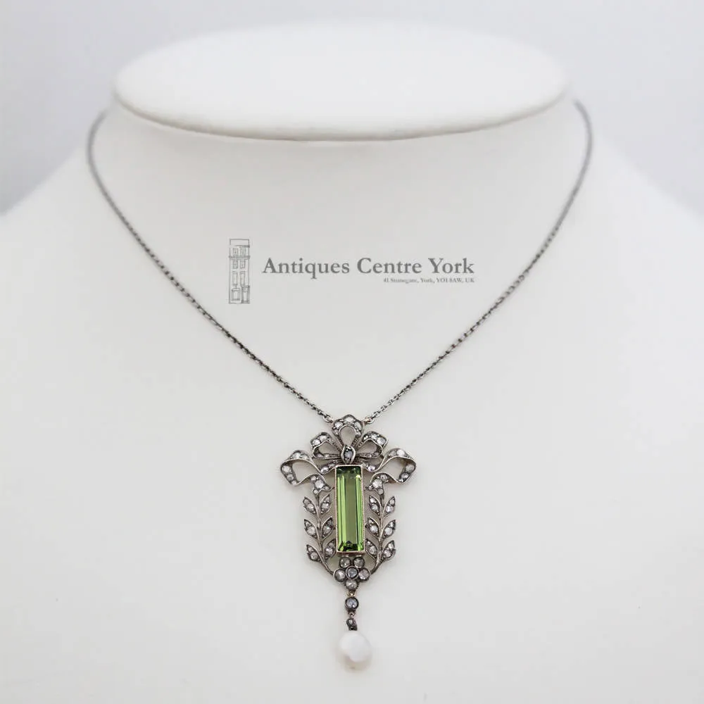 Edwardian Fine Peridot, Diamond & Pearl Necklace