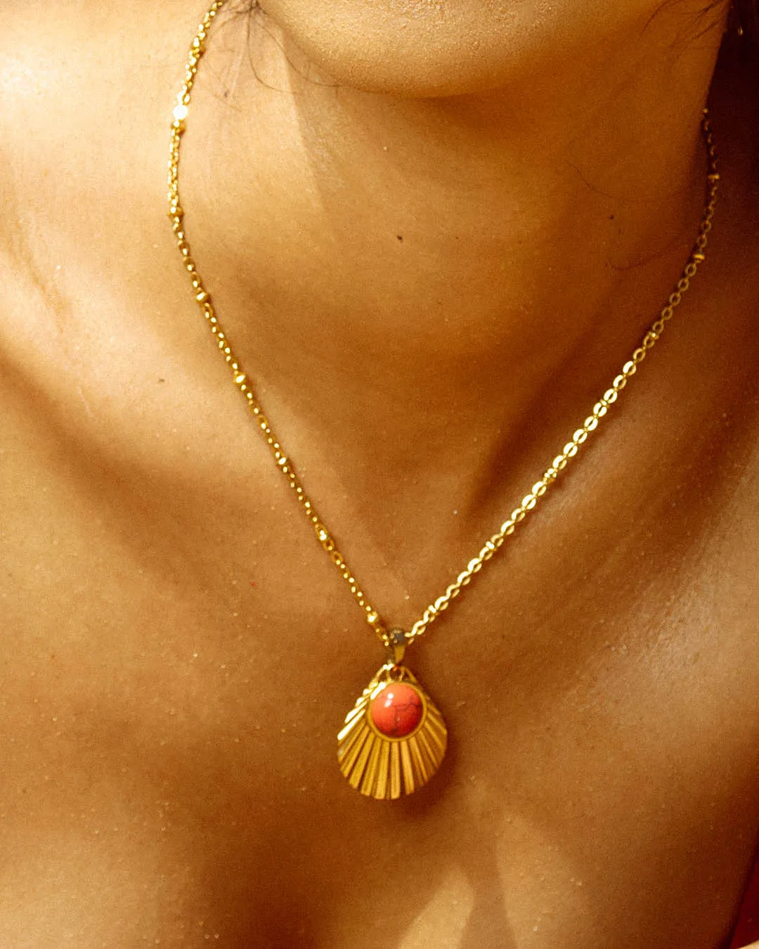 Energy Stone Coral Howlite Signature Pendant, Gold