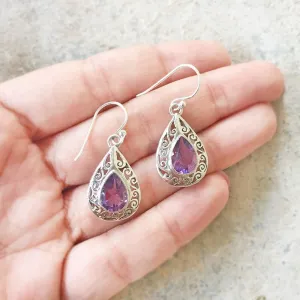 Facetted Amethyst Jali Silver Earring
