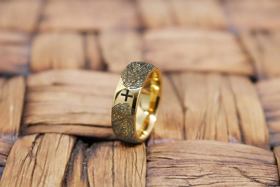 Fingerprint Ring | Mens Wedding Band, Couple Wedding Ring, Memorial Ring