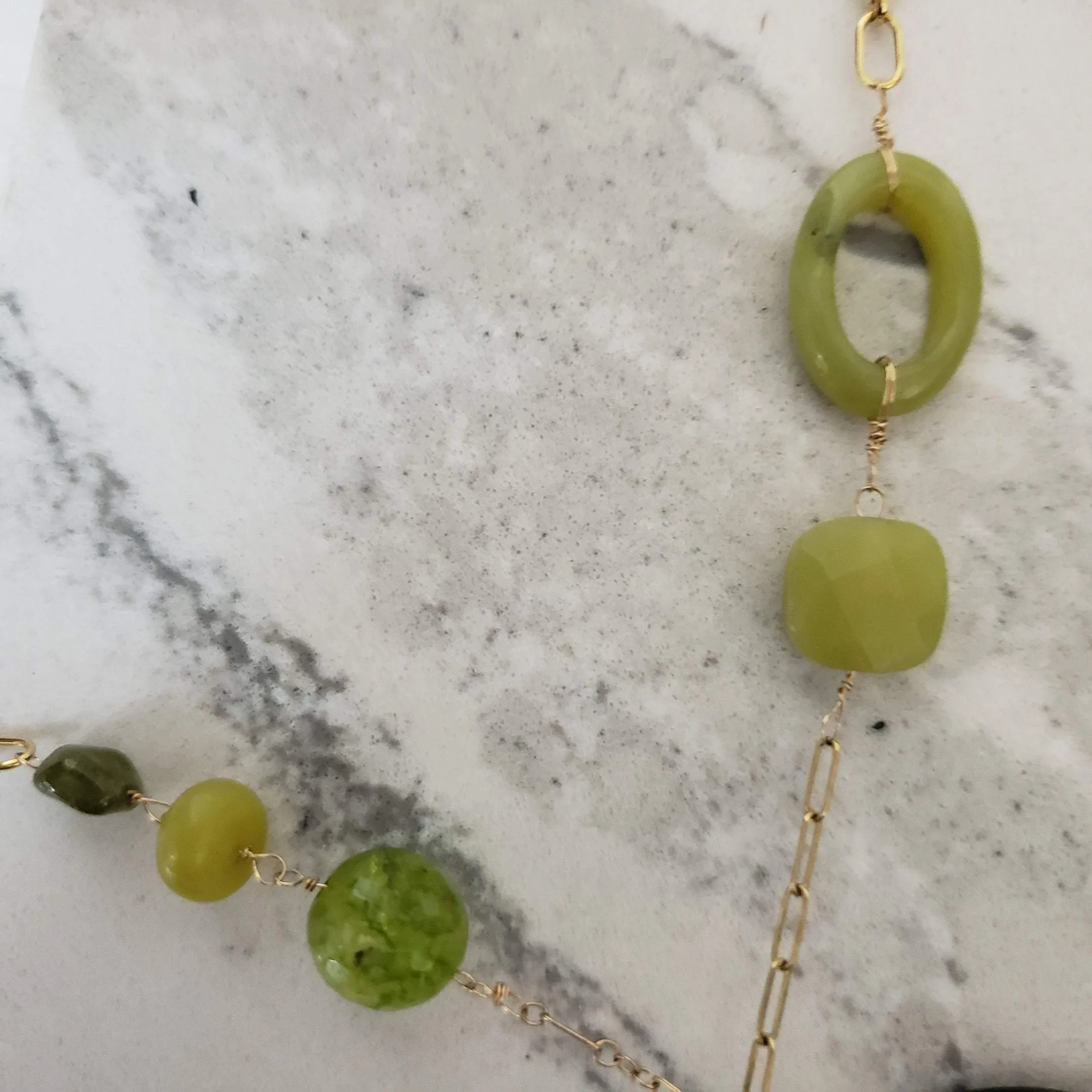 Jade peridot and Onyx multi chain necklace