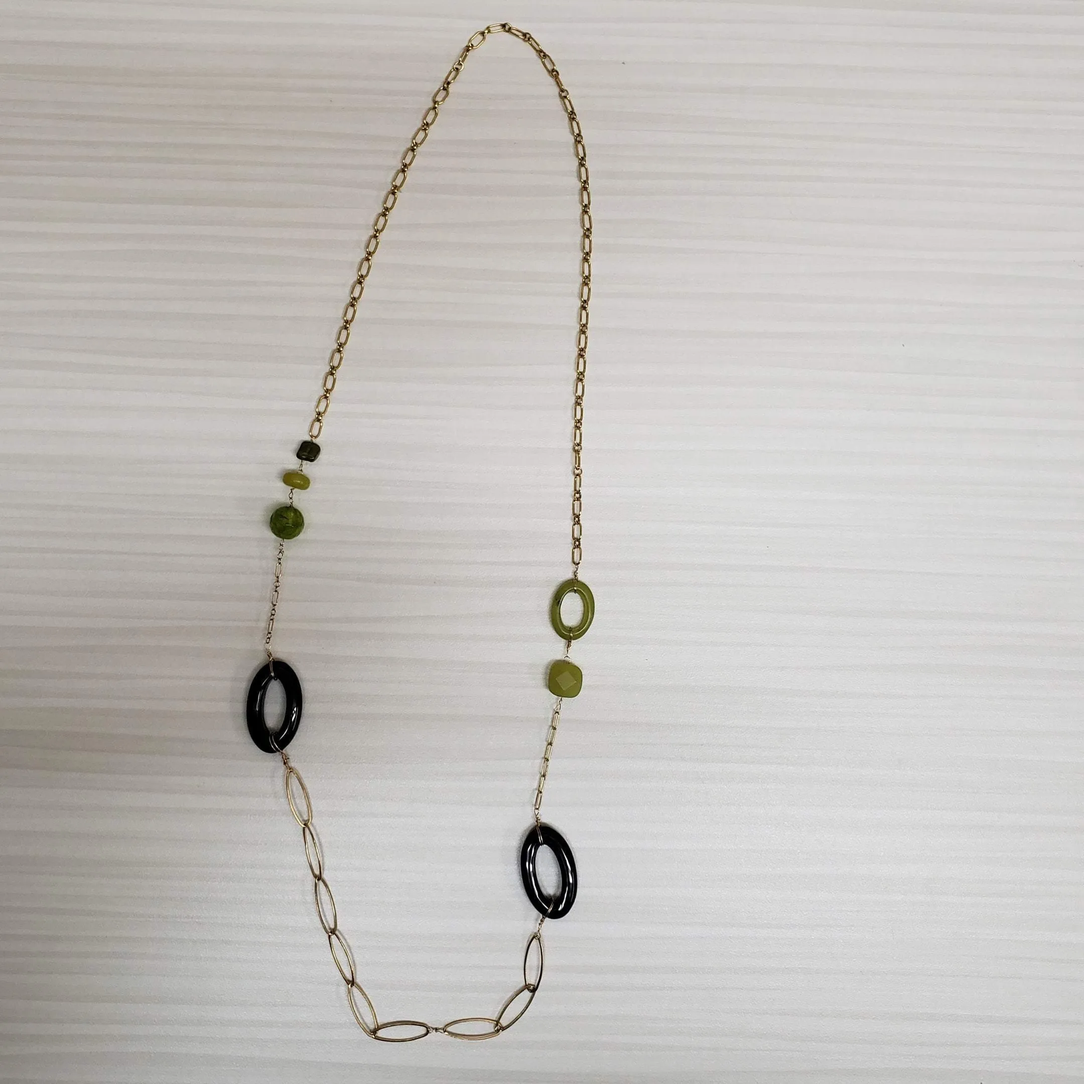 Jade peridot and Onyx multi chain necklace