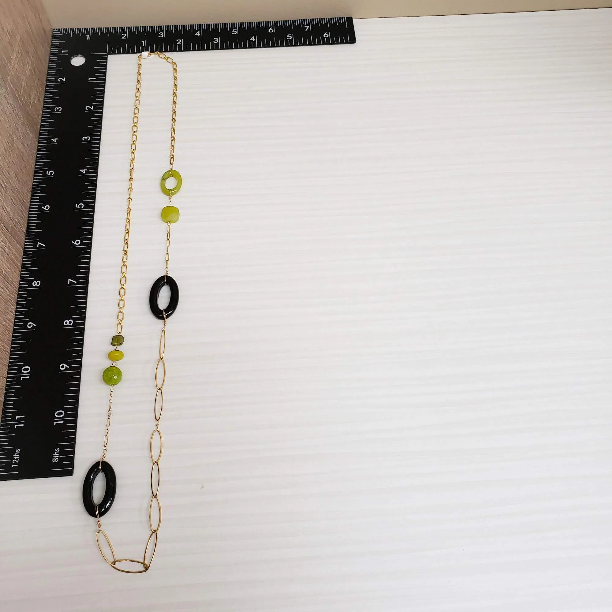 Jade peridot and Onyx multi chain necklace