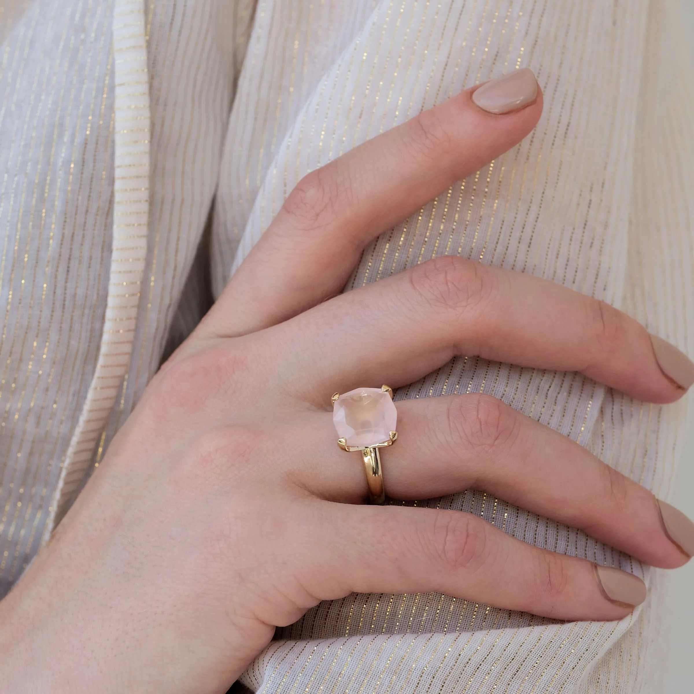 Kara Ring, Rose Quartz, 9kt Rose Gold