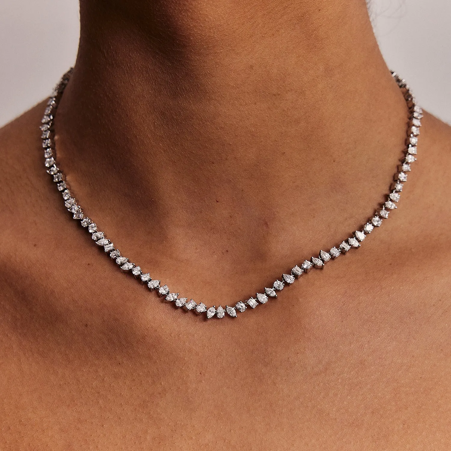 Lab Grown Multi Shape Diamond Tennis Necklace