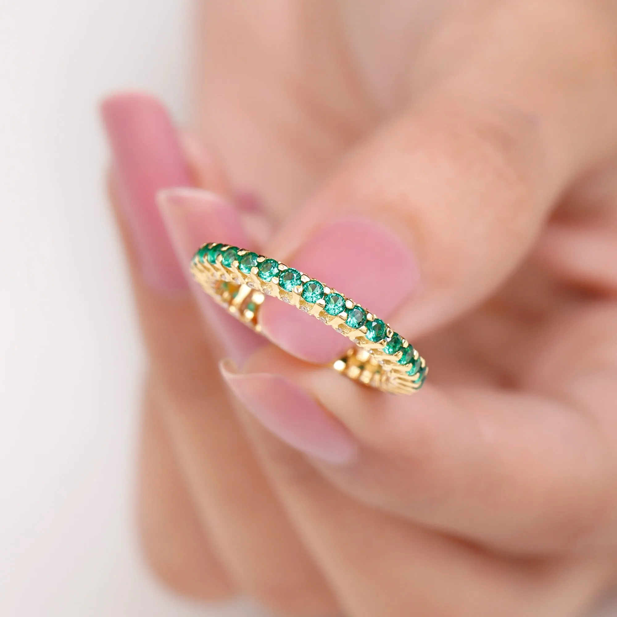 Minimal Lab Grown Emerald and Diamond Full Eternity Ring