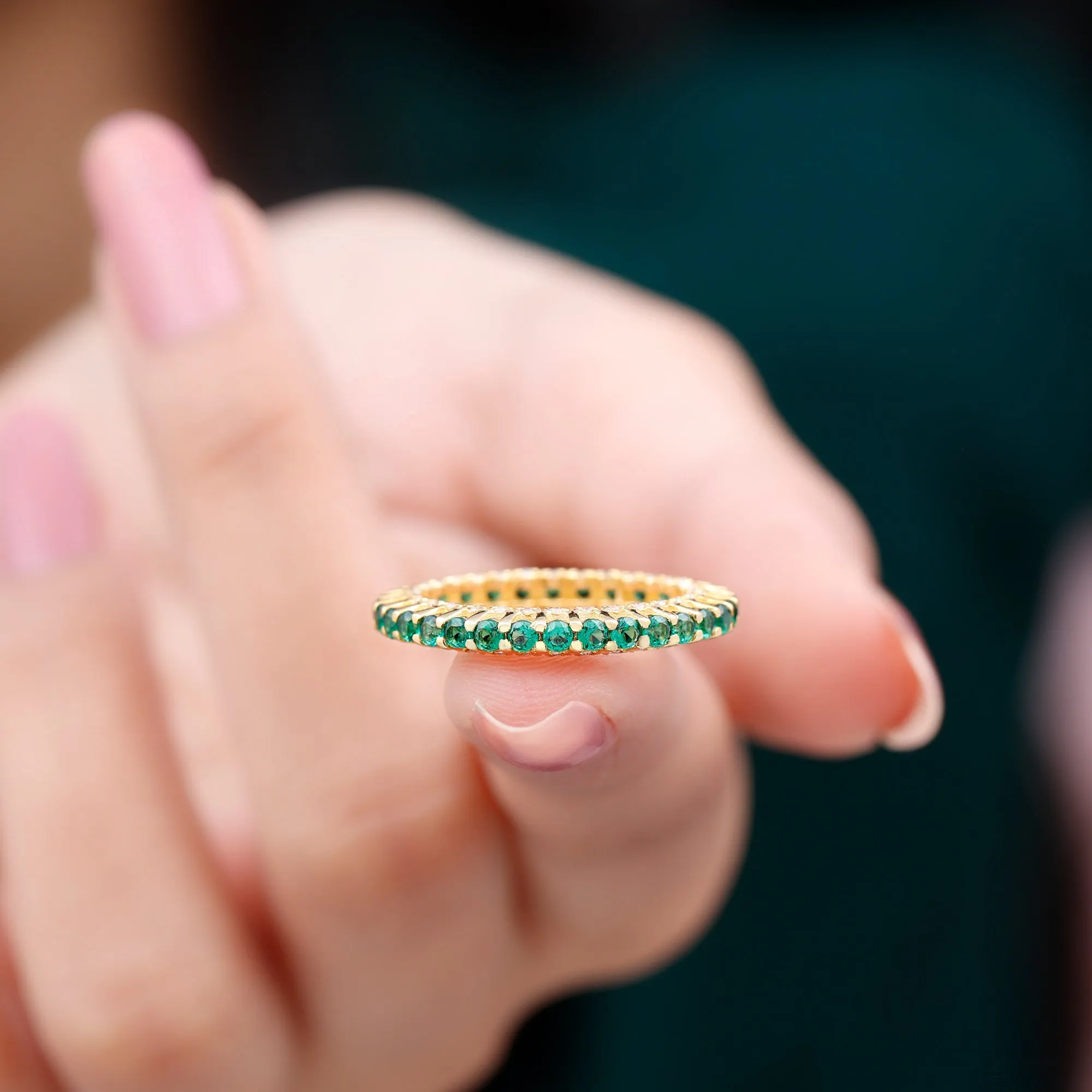 Minimal Lab Grown Emerald and Diamond Full Eternity Ring