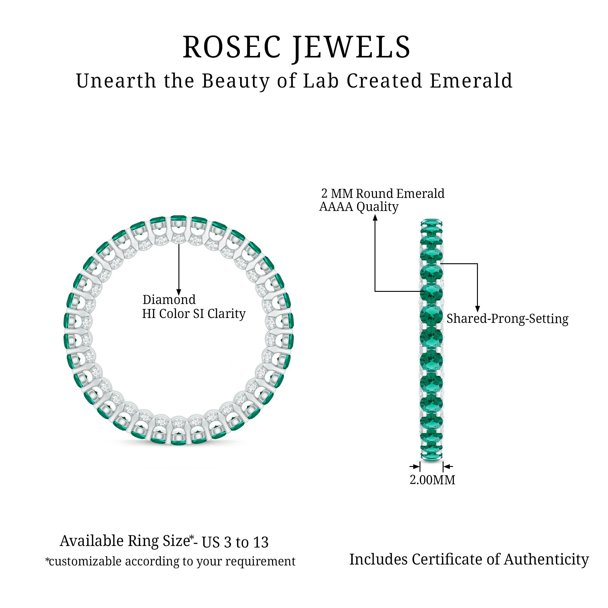 Minimal Lab Grown Emerald and Diamond Full Eternity Ring