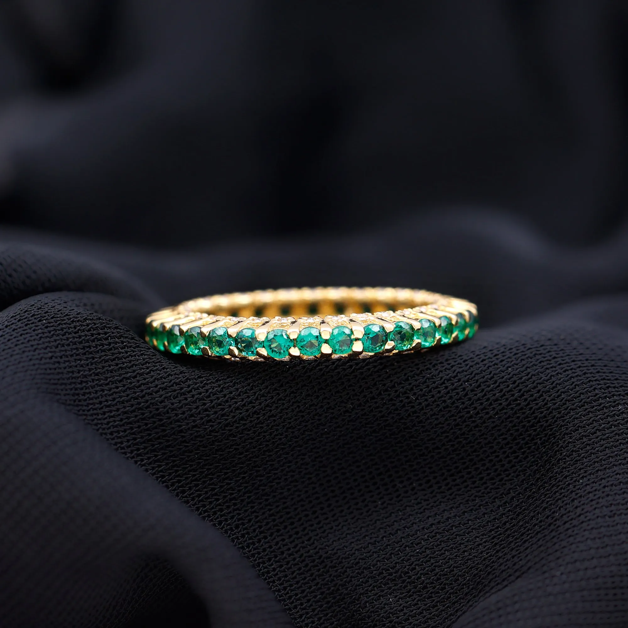 Minimal Lab Grown Emerald and Diamond Full Eternity Ring