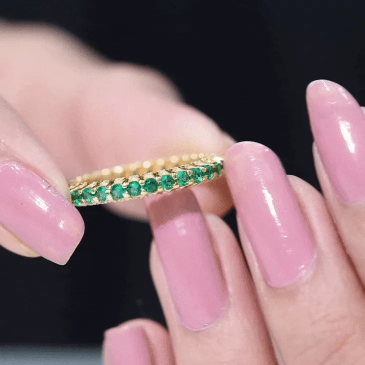 Minimal Lab Grown Emerald and Diamond Full Eternity Ring
