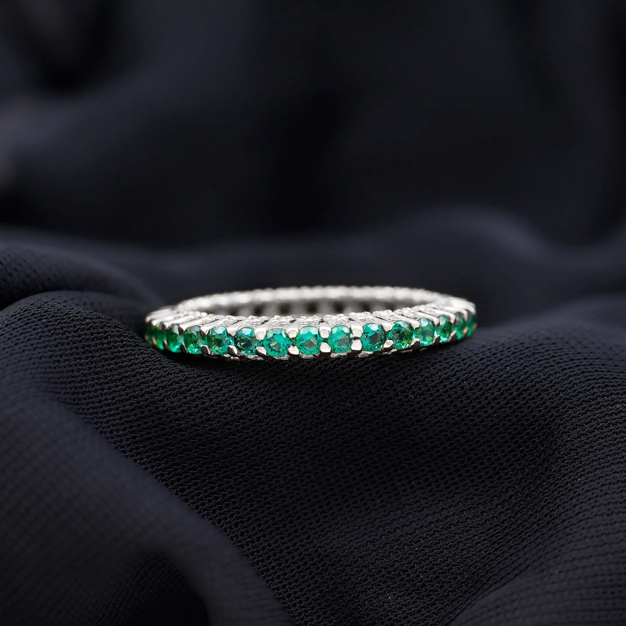 Minimal Lab Grown Emerald and Diamond Full Eternity Ring