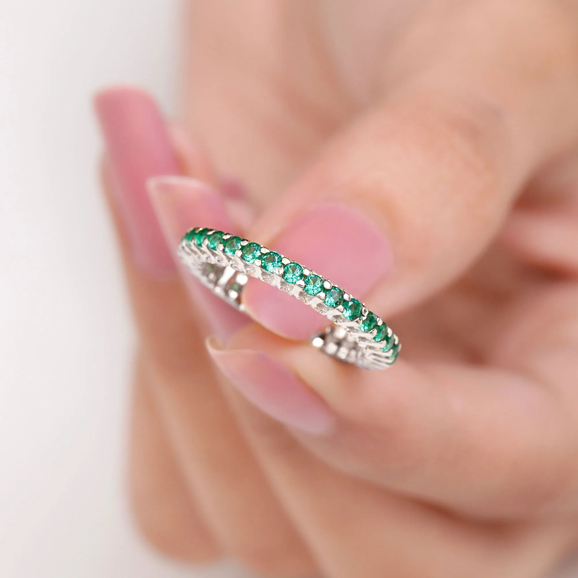 Minimal Lab Grown Emerald and Diamond Full Eternity Ring