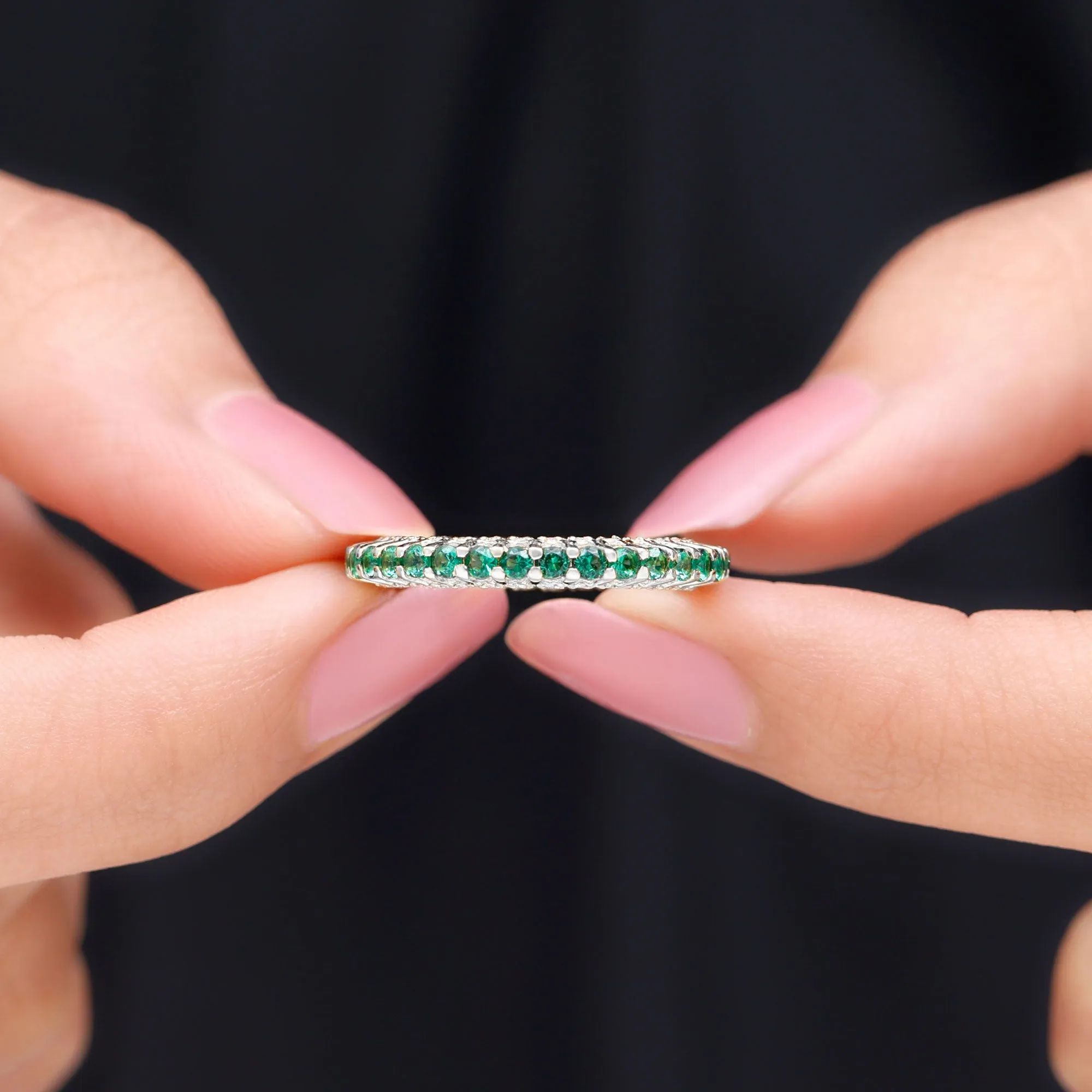 Minimal Lab Grown Emerald and Diamond Full Eternity Ring