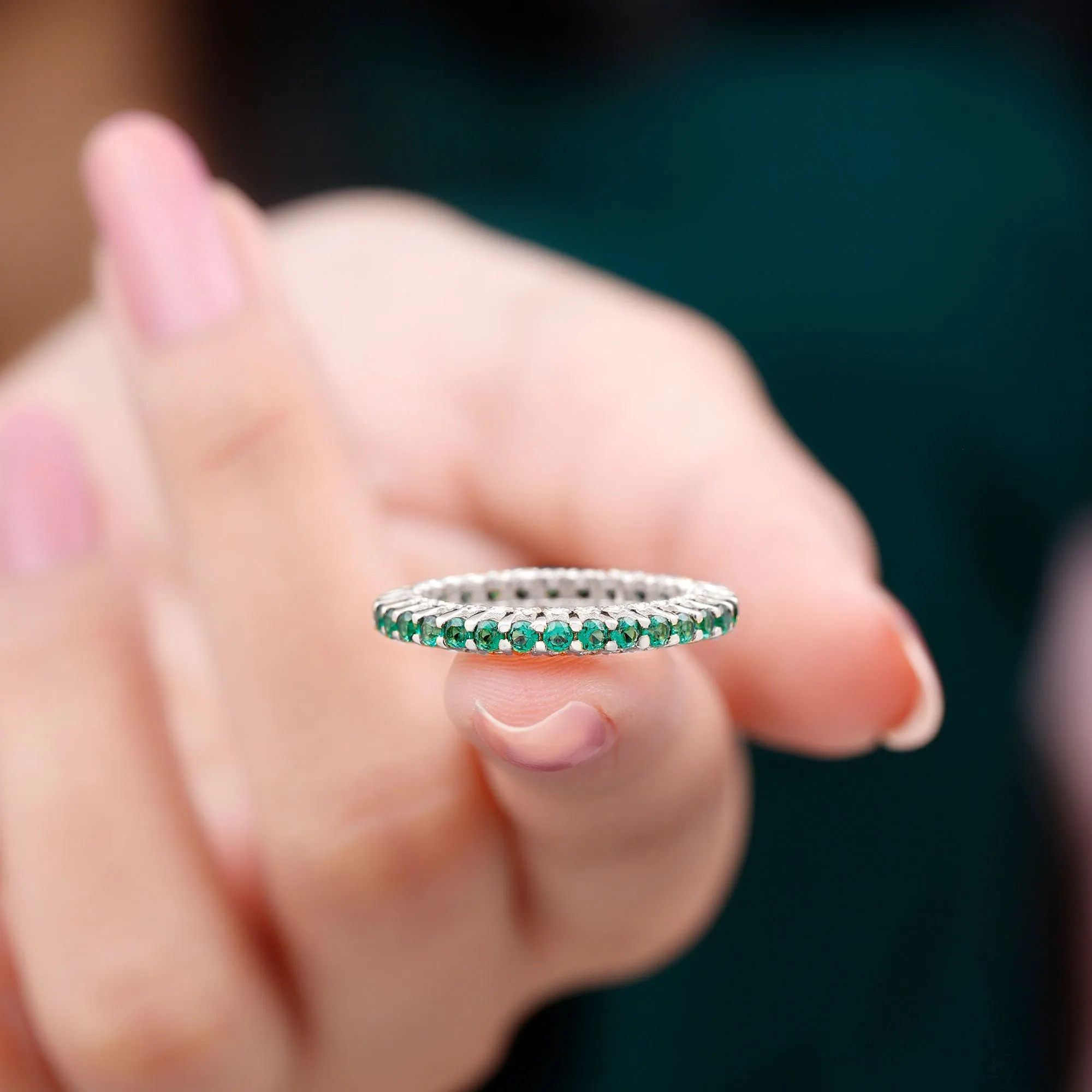 Minimal Lab Grown Emerald and Diamond Full Eternity Ring