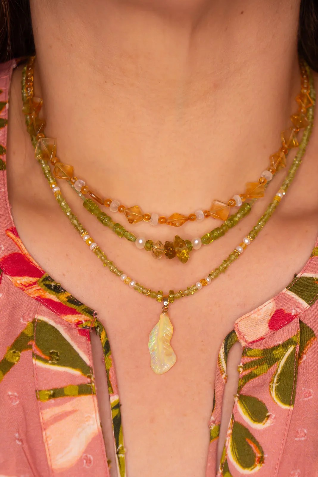 Necklace Australian Opal Crystal Feather
