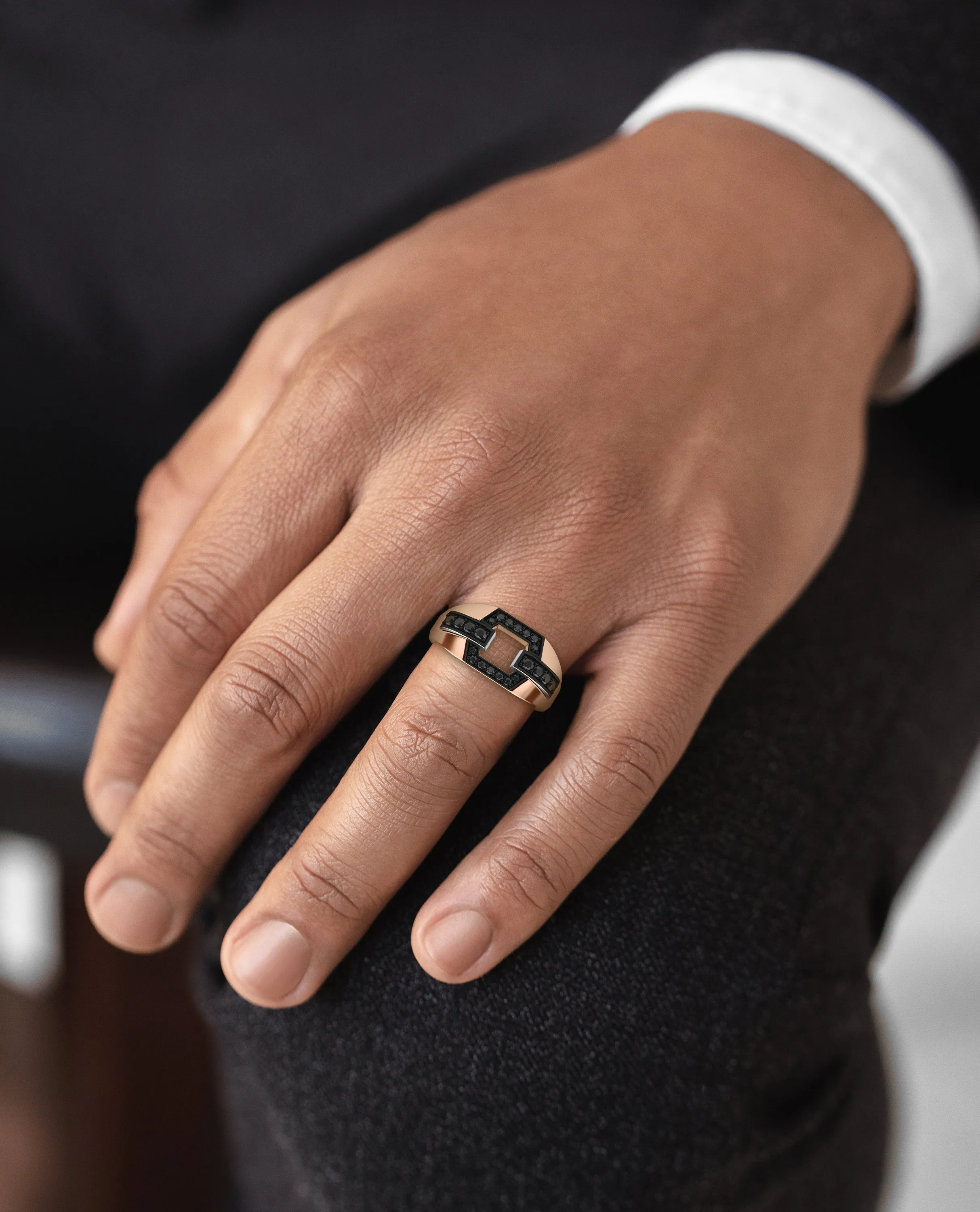 NORTHSTAR Gold Signet Ring with 0.30ct Black Diamonds