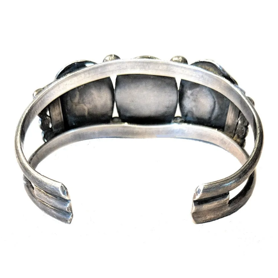 Old Pawn Navajo Sterling Silver, Coral, & Turquoise Shadow Box Cuff Bracelet