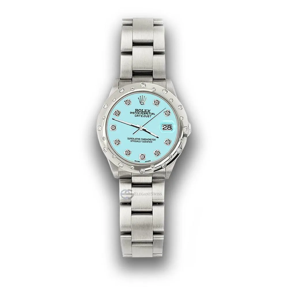 Rolex Datejust Midsize 31mm Domed 24 Diamonds Bezel/Aqua Blue Dial Watch 78240 TFJ-142508785