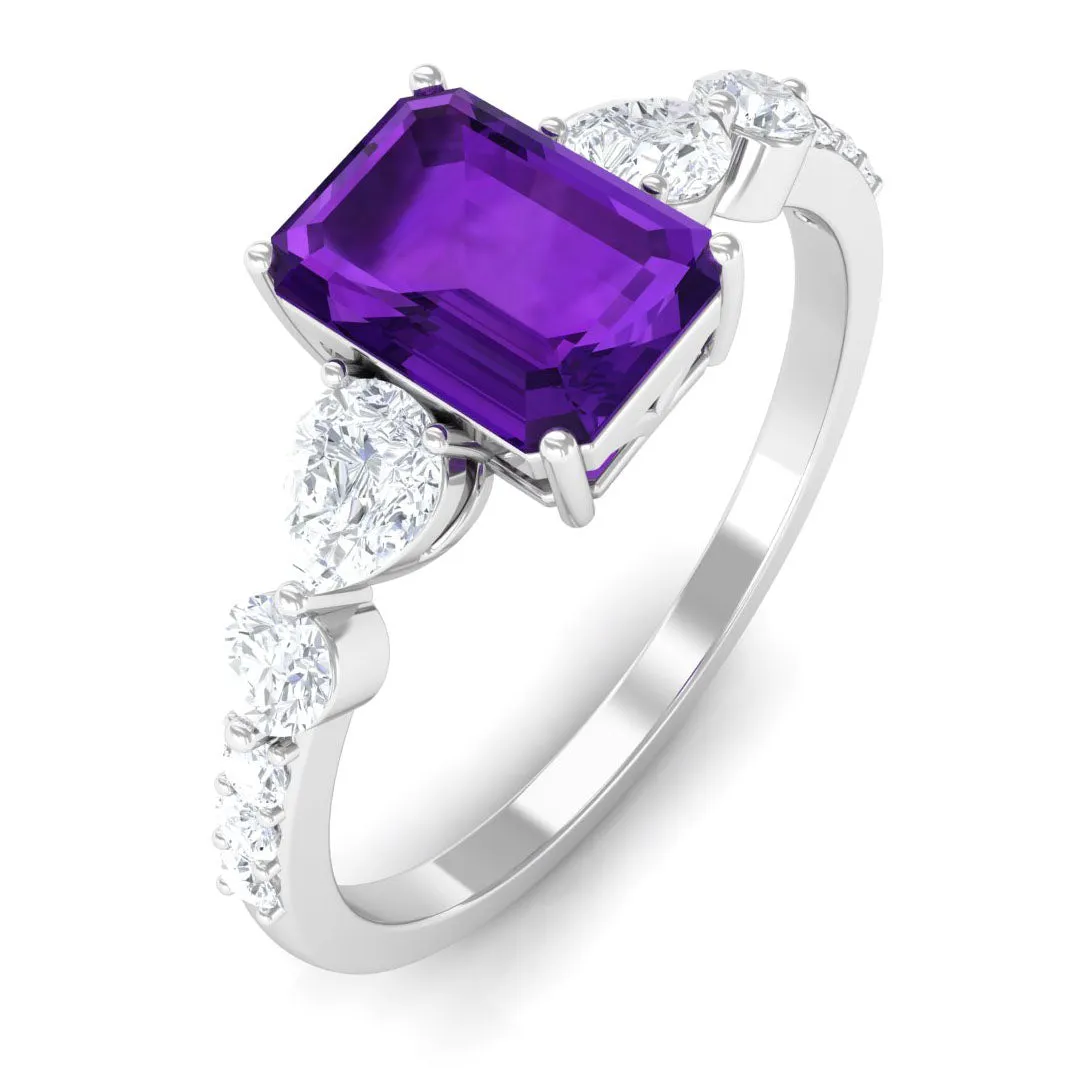 Solitaire Amethyst Engagement Ring with Moissanite Side Stones