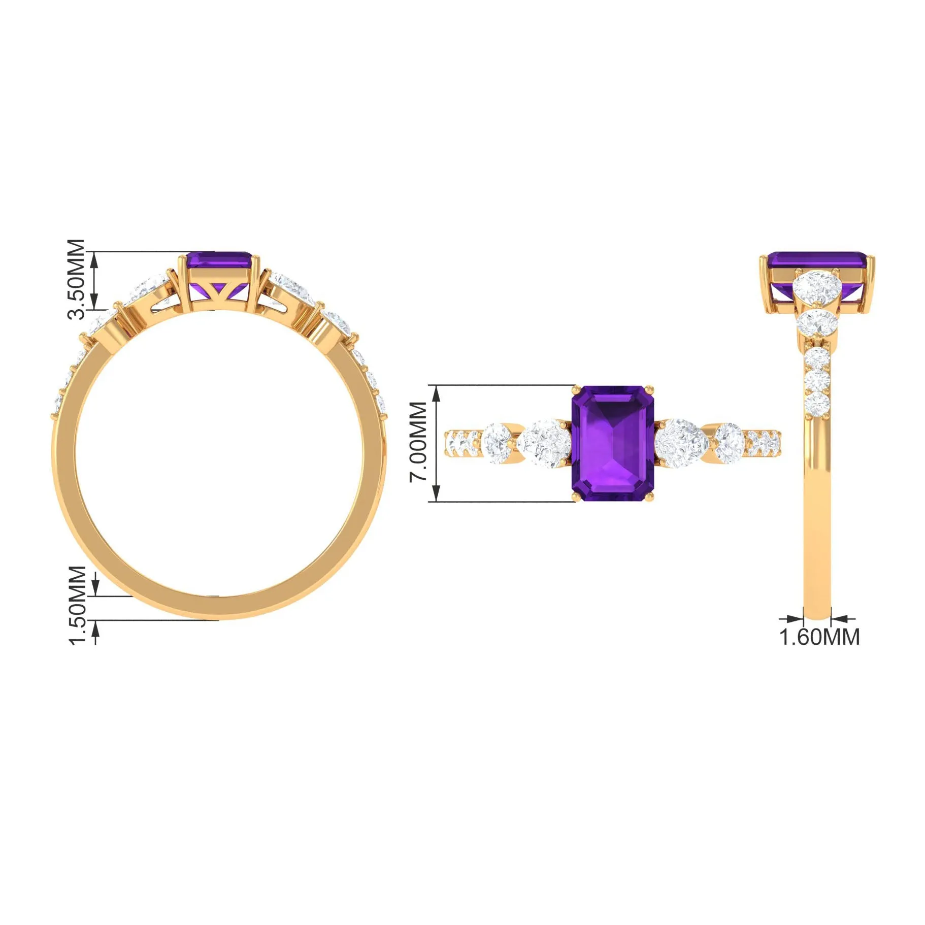 Solitaire Amethyst Engagement Ring with Moissanite Side Stones