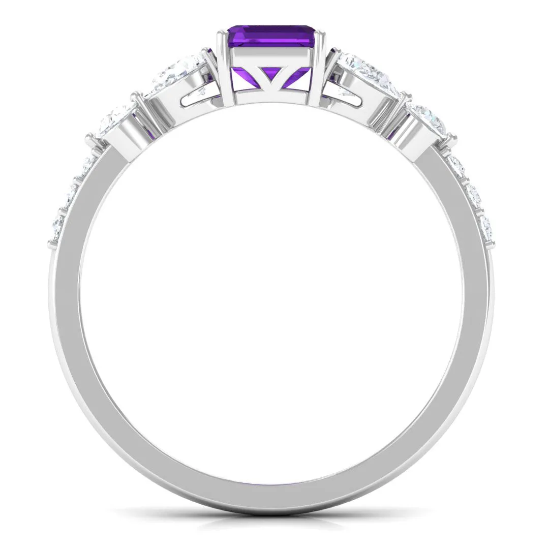 Solitaire Amethyst Engagement Ring with Moissanite Side Stones
