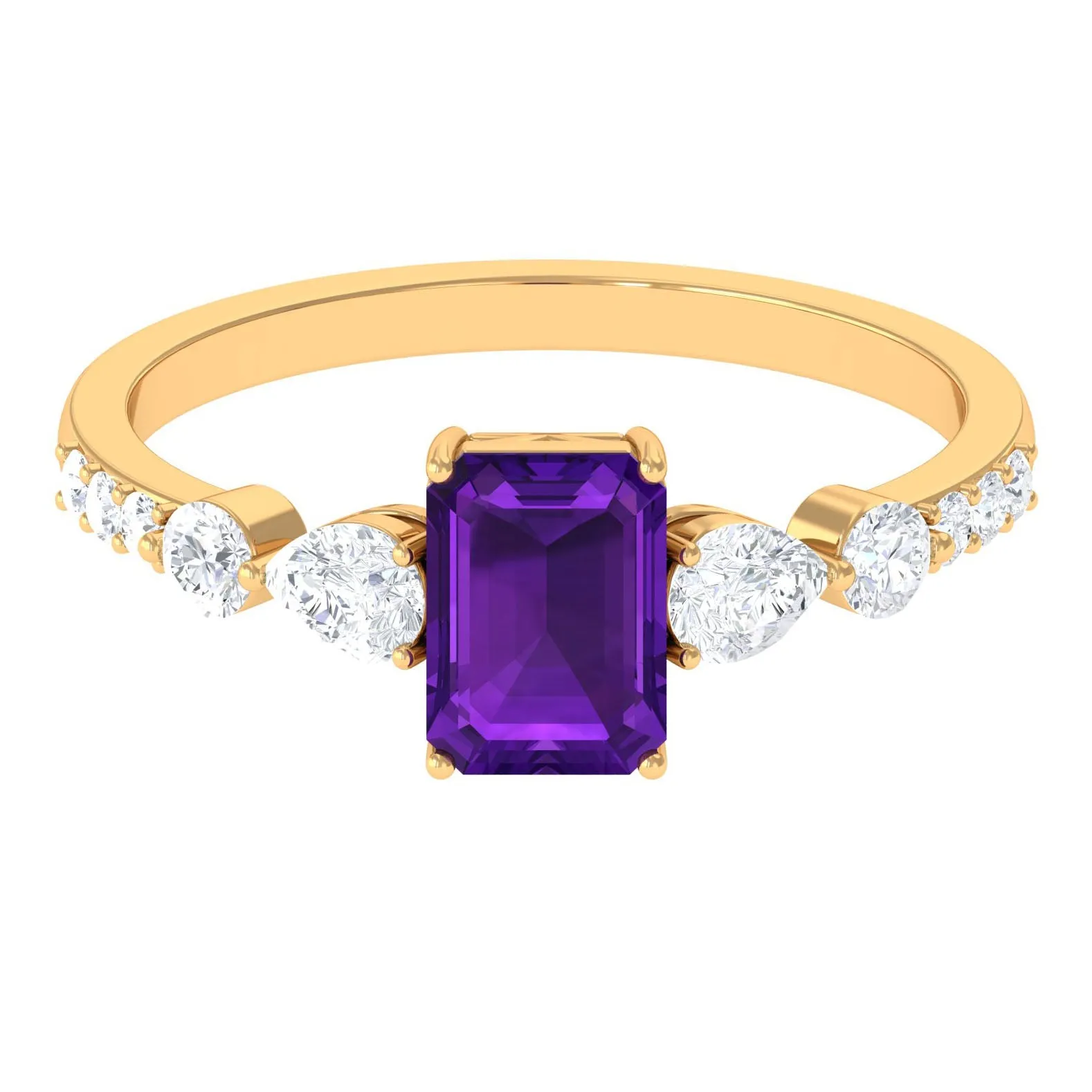 Solitaire Amethyst Engagement Ring with Moissanite Side Stones