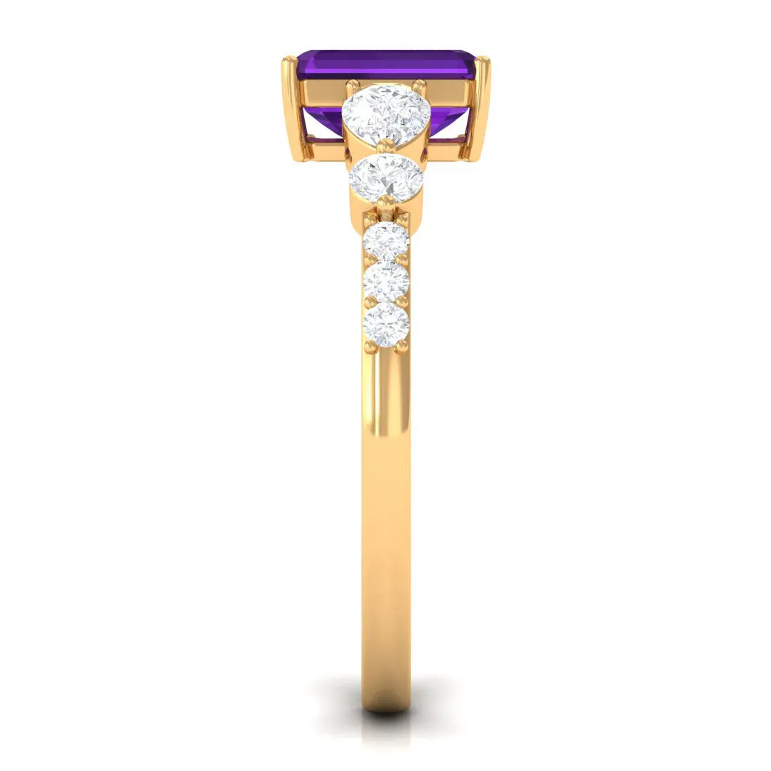 Solitaire Amethyst Engagement Ring with Moissanite Side Stones